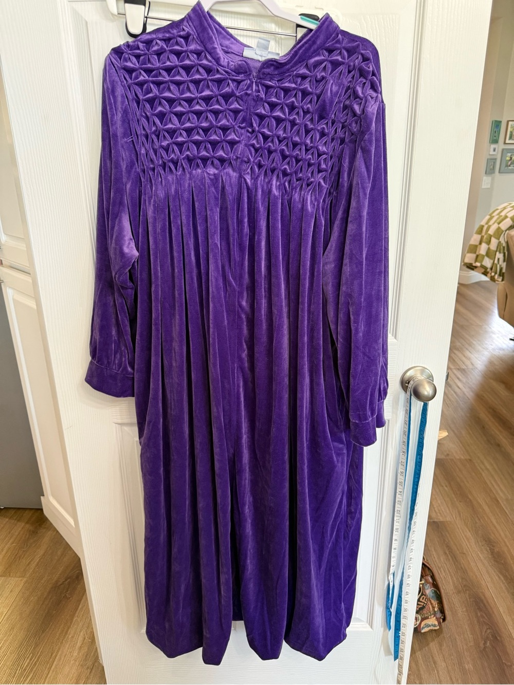 Only Necessities Purple Velvet Pintuck Smocked House Dress Caftan Maxi 3X 4X